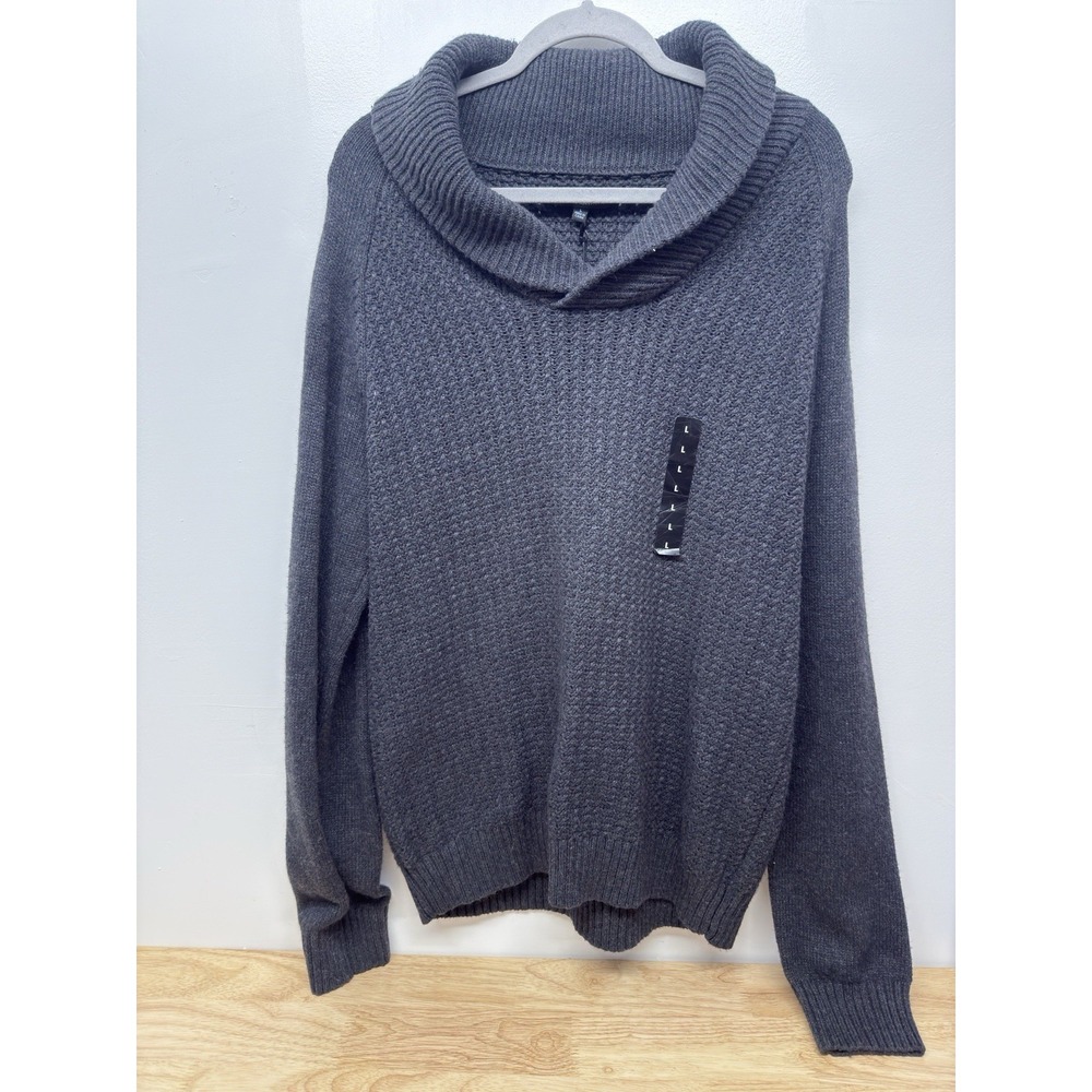 New Sweater MARC ANTHONY Mens Gray Wool Blend Textured Large Shawl‎ Neck #45